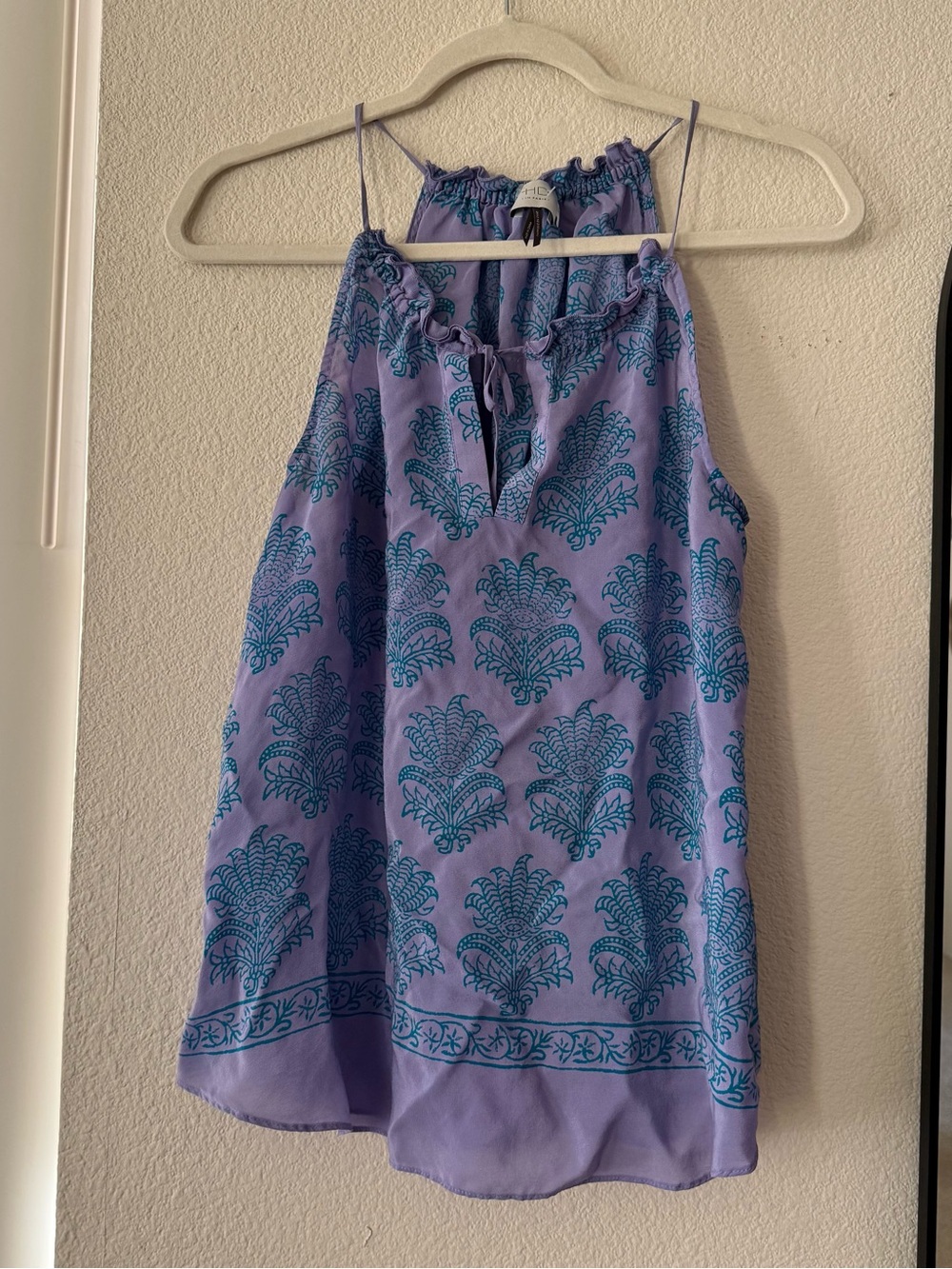 Anthropologie HD in Paris 100% Silk Purple Teal Halter Tank Top Size 10